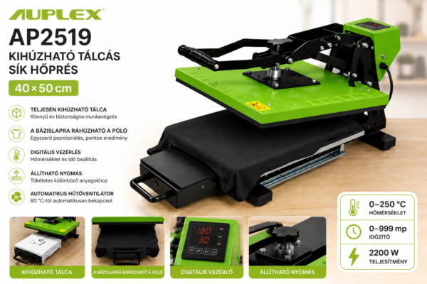 AUPLEX AP2519 PRO KIHÚZHATÓ TÁLCÁS SÍK HŐPRÉS - Image 2